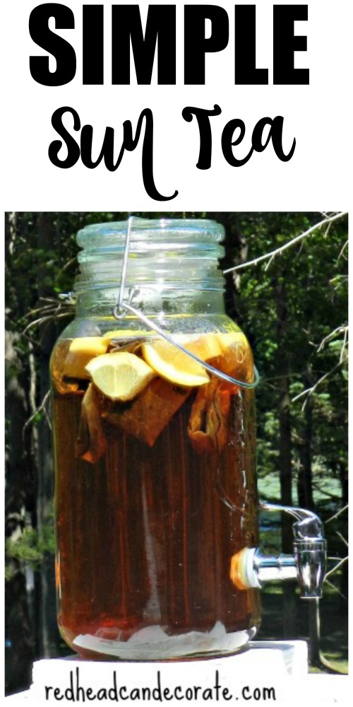 As long as I can remember my Mom and sisters have always made this simple sun tea recipe. We lived in an apartment when I was in high school and my Mom would set it on the sunny balcony to brew 8-) . 