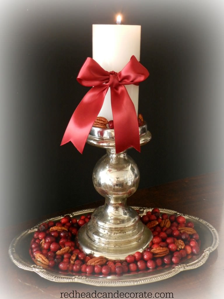 Easy Cranberry Pecan Candle Centerpiece
