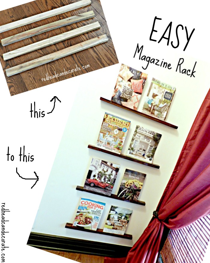 Make an easy magazine rack with spare wood and screws.