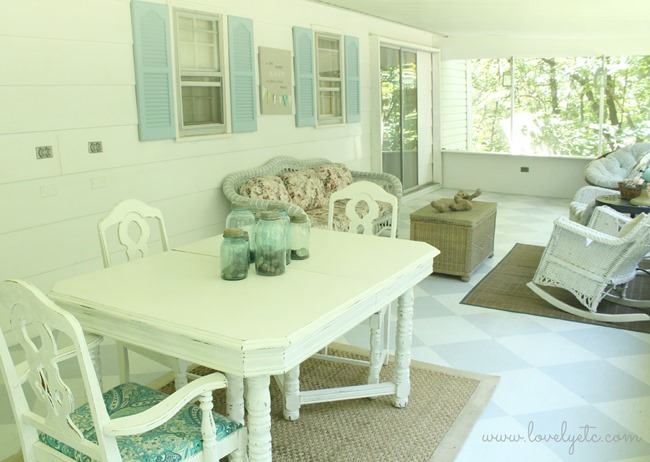 blue and white painted  screened porch 2