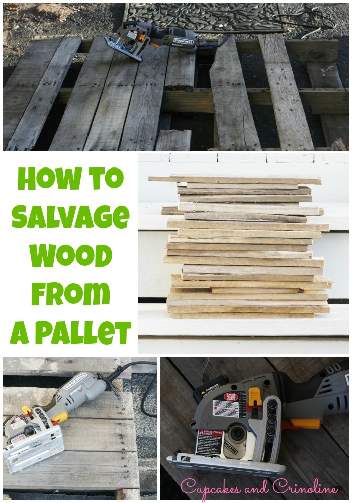 How to take apart a pallet easily for usable DIY wood. cupcakesandcrinoline.com #pallets #RockwellVersaCut #Rockler AD