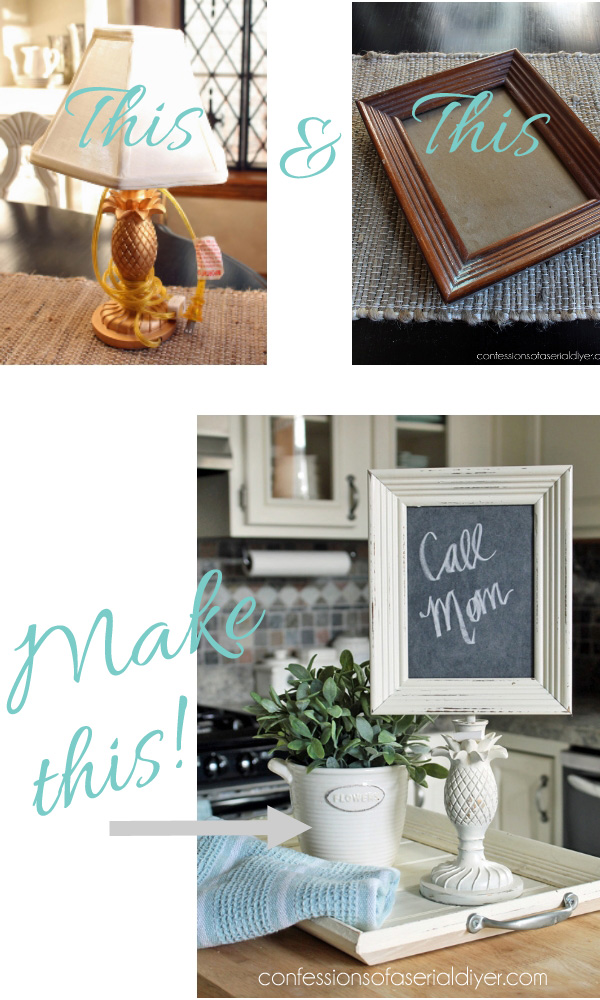 Turn a thrift store lamp and frame into a memo chalkboard!