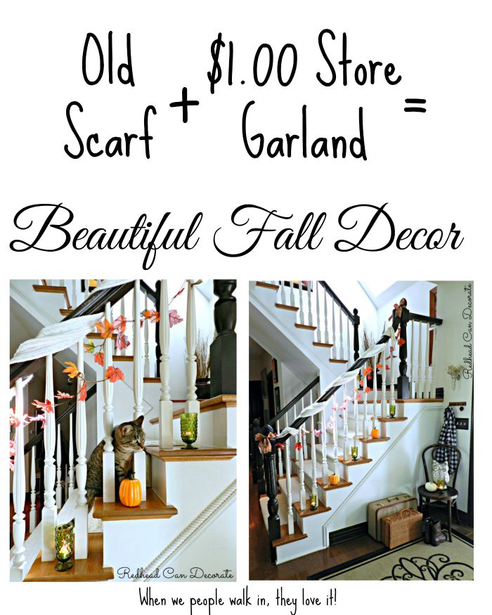 Old Scarf + $1.00 Store Garland = Beautiful Fall Decor