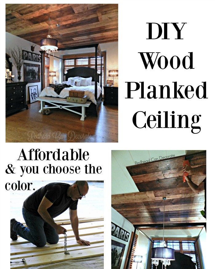 DIY Stained Wood Planked Ceiling