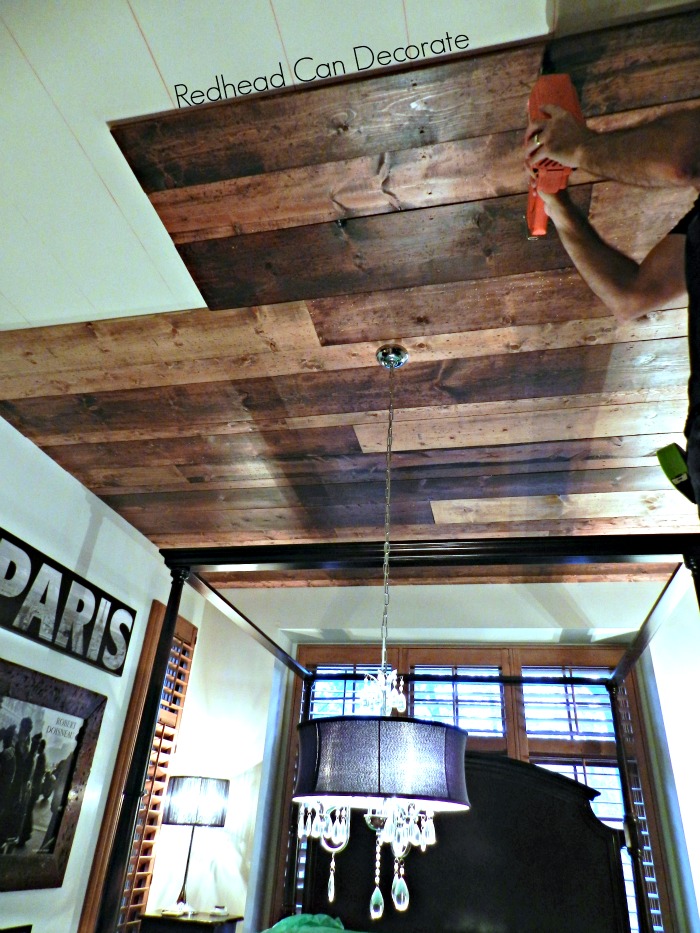 Redhead Can Decorate Wood Planked Ceiling