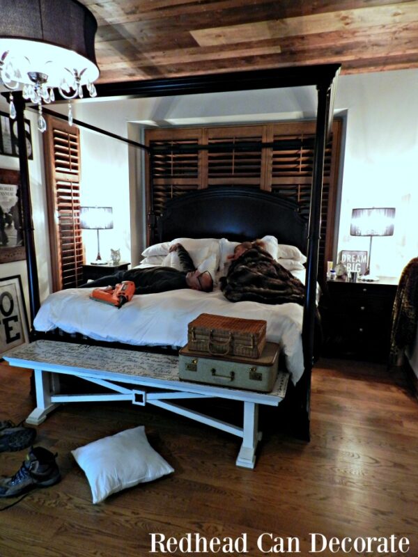 View of DIY Wood Planked Ceiling - Redhead Can Decorate