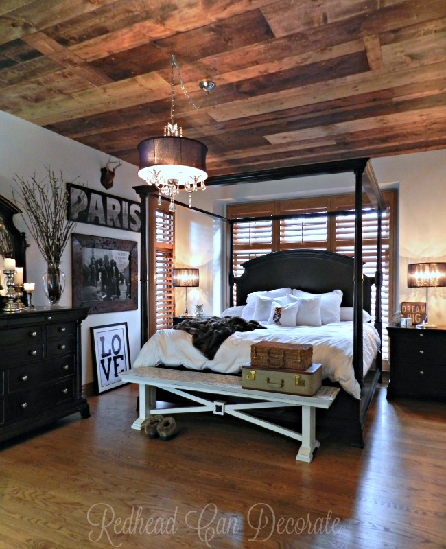 Wood Planked Ceiling Master Bedroom
