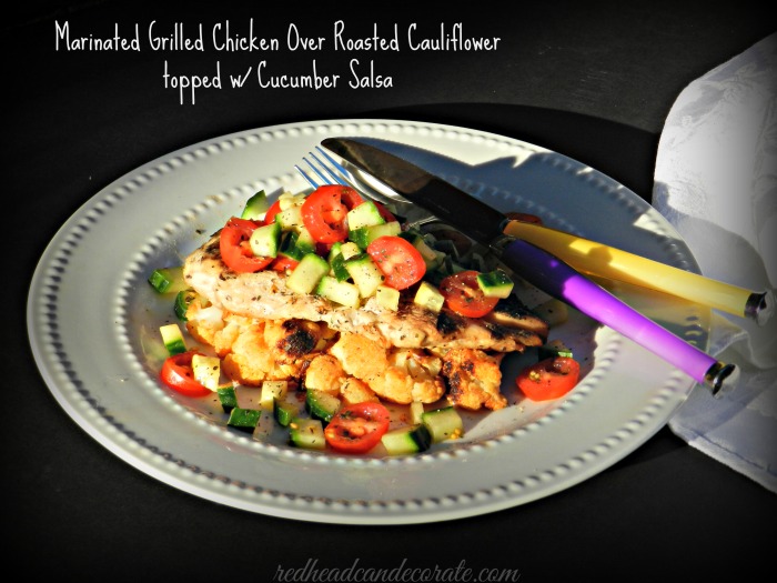 Low Carb Marinated Chicken over Roasted Cauliflower