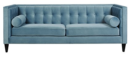 This powder blue velvet sofa is gorgeous! There are more colors, too!