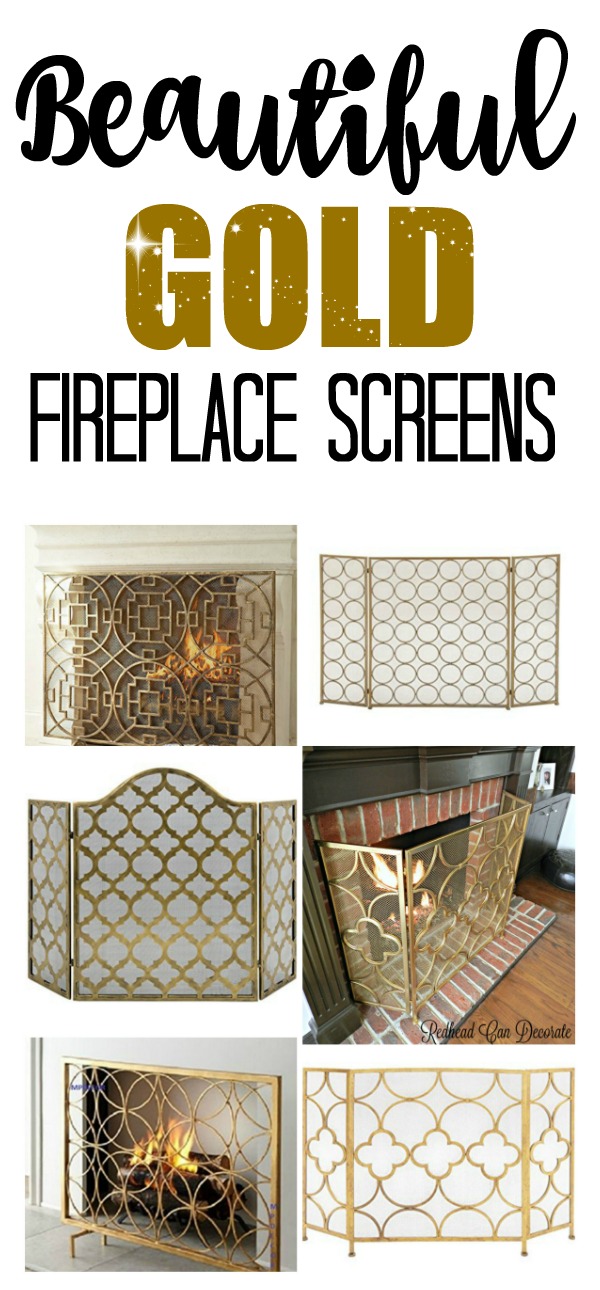Wow! I never thought to try a gold fireplace screen in front of our fireplace. It updates it without no paint and no work! They are pretty inexpensive, too.