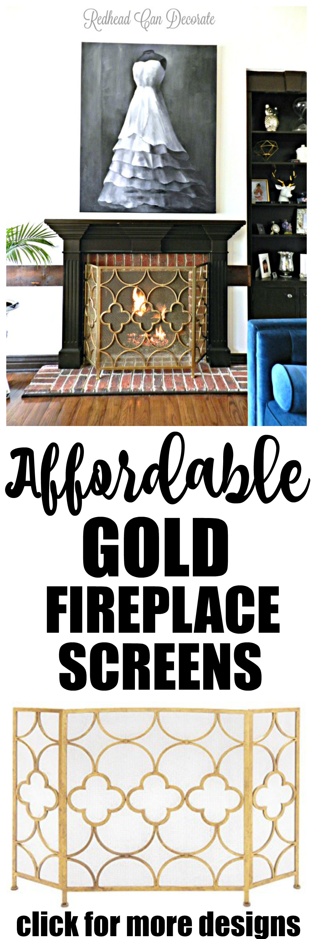 What a gorgeous gold fireplace screen that didn't cost a fortune!