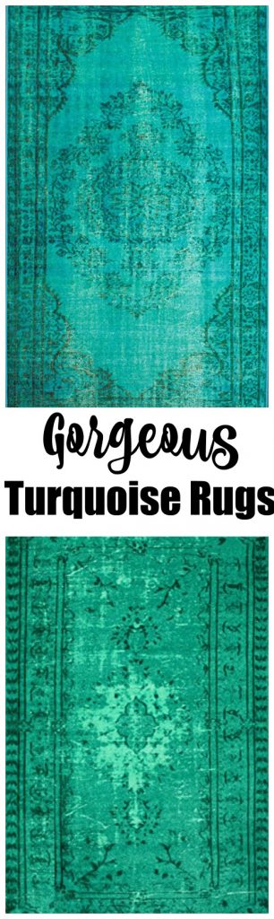 This vintage turquoise rug in this laundry room makeover is so gorgeous!