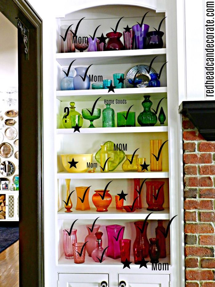 Here's an amazing DIY Thrift Store Rainbow Ombre Glass Display made with mostly thrift store colored glass! 