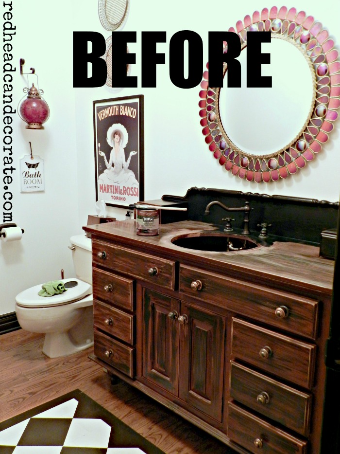 You have got to see this beautiful bathroom transformation from redheadcandecorate.com! She takes black & gold to a whole new level!