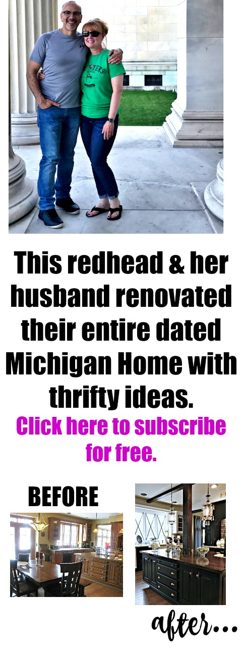 This redhead (from the blog redheadcandecorate.com) & her husband renovated their entire dated Michigan home with thrifty ideas. Click over to subscribe for free!