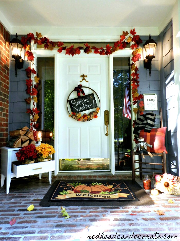 Take the beautiful tour of this "Cozy Fall Porch" by redheadcandecorate.com. She uses warm rustic accents, but doesn't spend a fortune creating a Fall Porch everyone loves!