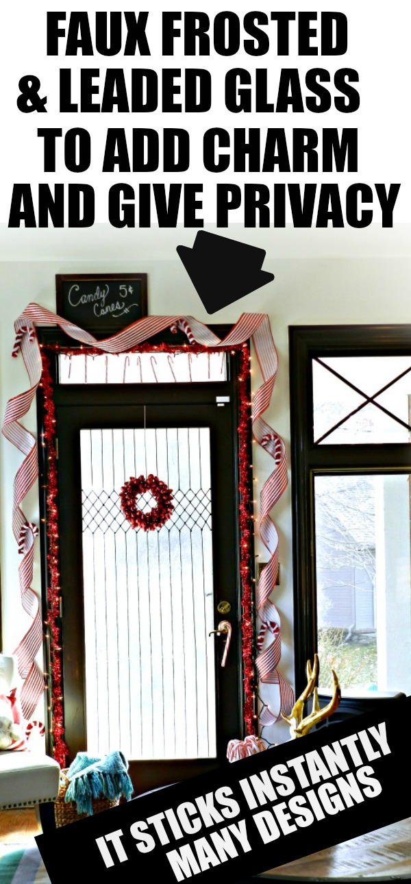 What a gorgeous idea to decorate a "candy cane door" for Christmas. She also used gallery glass to make her window look frosted!
