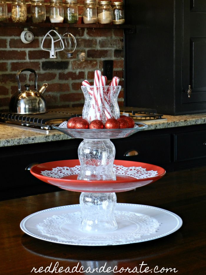 Mom transforms 3 dollar store plates into this amazing "Dollar Store Christmas 3-Tier Tray" for $6.00! The final result is stunning.