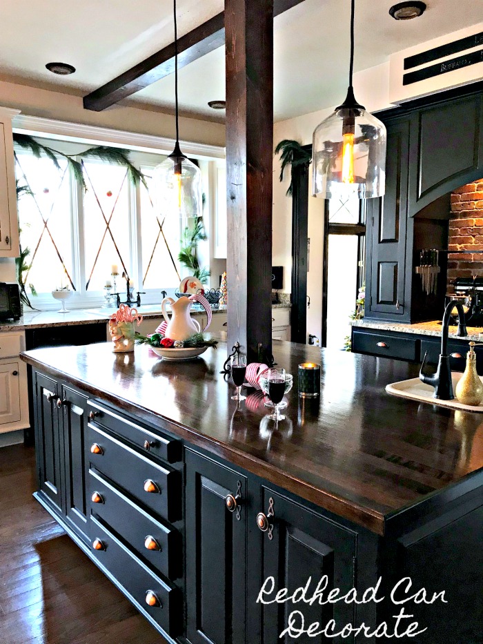 Gorgeous new kitchen glass pendants in this Michigan blogger's home are stunning! Take the full Christmas tour here...