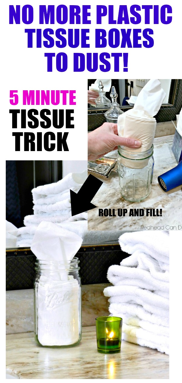 I can't believe I never thought about using a Mason Jar for a tissue dispenser before! This 5 Minute DIY Mason Jar Bathroom Tissue Dispenser is so cute and affordable!