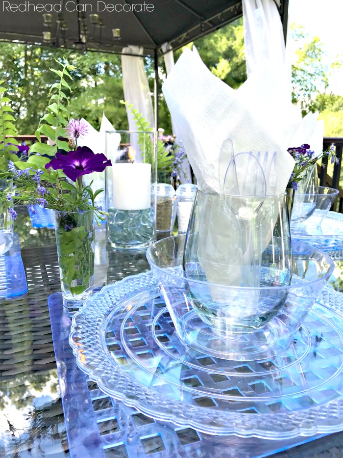 I can't believe you can buy supplies at the dollar store for this gorgeous Dollar Store Iridescent Tablescape!