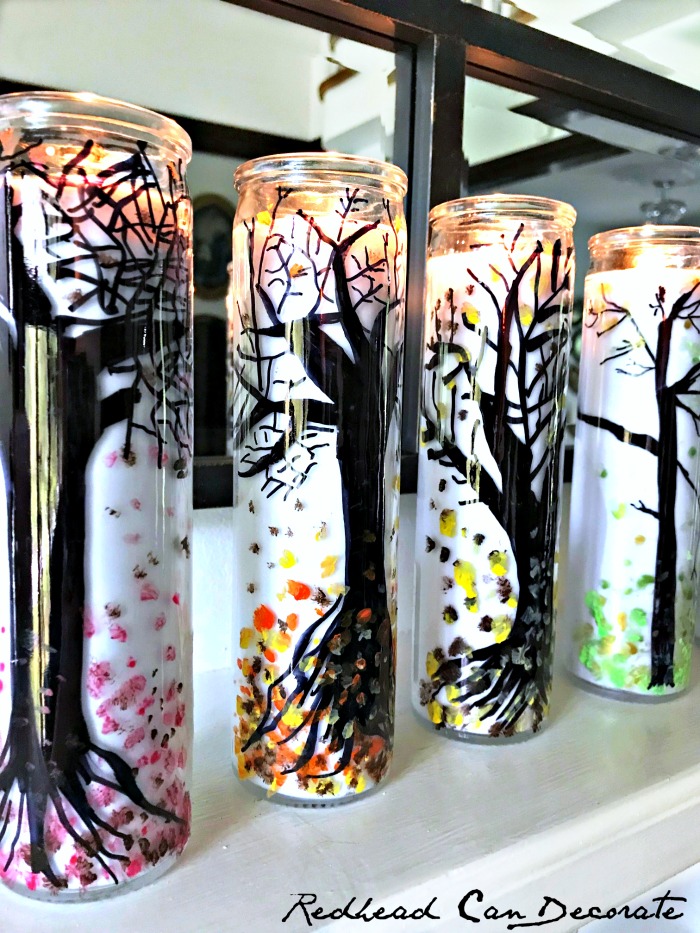 Make Dollar Store Christmas Tree Candles easily with a dollar store candle and a few permanent marker sharpies!