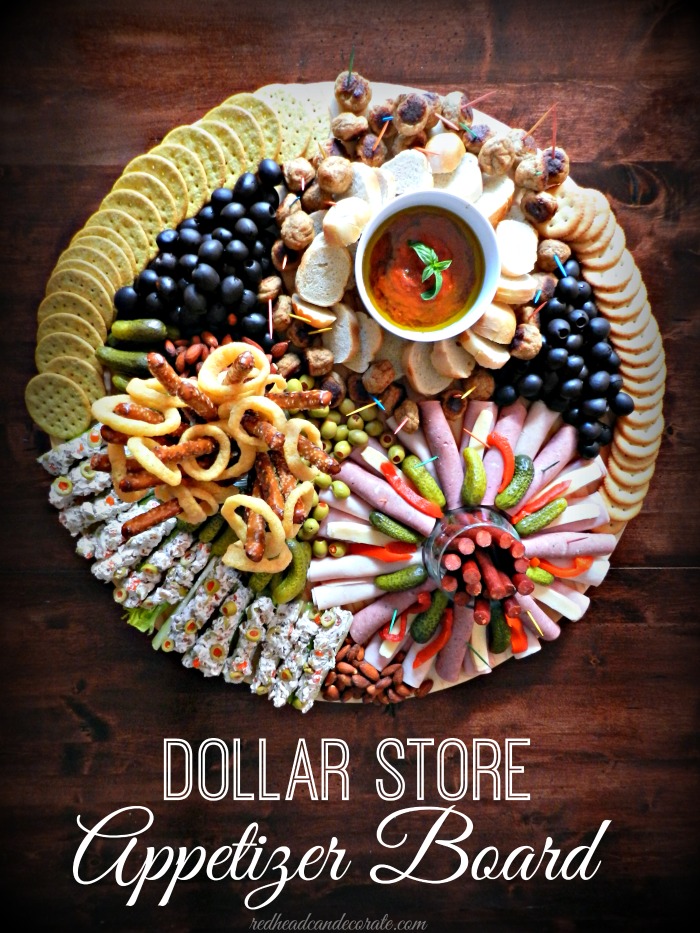 This dollar store appetizer board is absolutely genius! This would be perfect for the holidays, Christmas, New Year's Eve! 