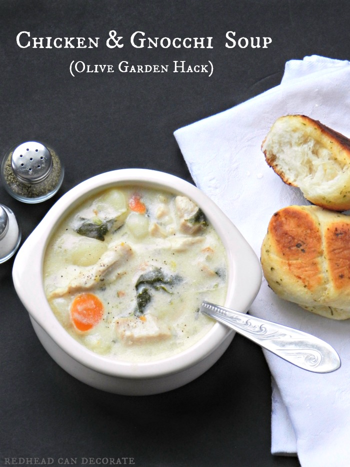 The best Olive Garden Chicken & Gnocchi Soup Hack you will ever find! Just look at how creamy and savory that soup looks!