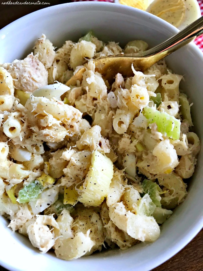 Tuna Macaroni Salad that is loaded with protein a low in calories.