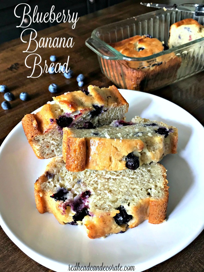 Sweet moist banana bread with a delicious surprise of tangy blueberries.  This is the best blueberry banana bread I have ever had!