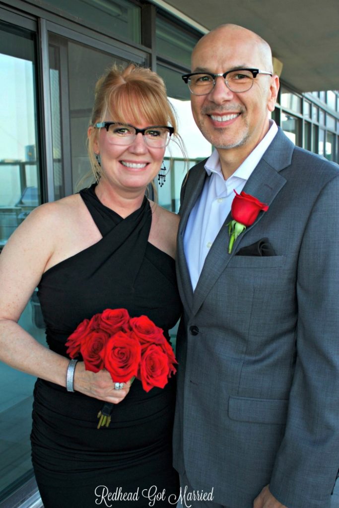 This blogger saved tons of money on her 25 year wedding vow renewal flowers by doing a DIY Rose Wedding Bouquet for both her and her daughter.  She also made the boutonnières!