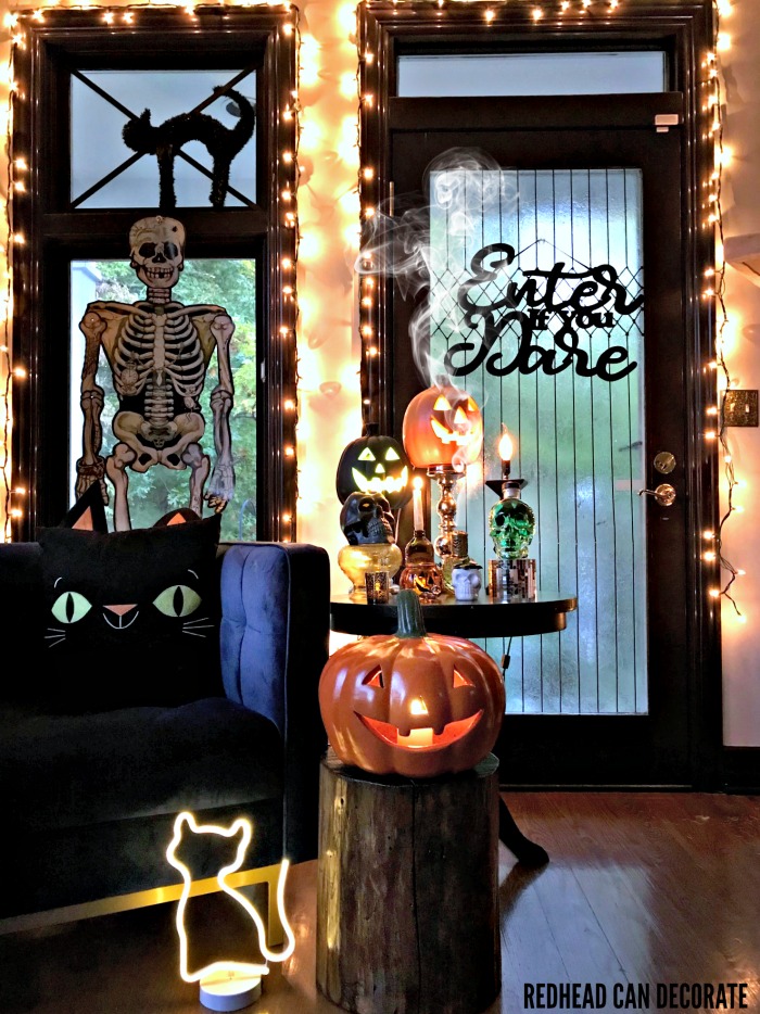 Cute Thrifty Spooky Halloween Corner using affordable ideas.