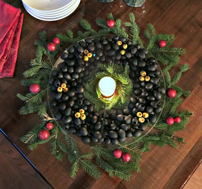 This gorgeous "Dollar Store Olive Appetizer Wreath" is not only afforadable, but almost everything comes from the dollar store! 
