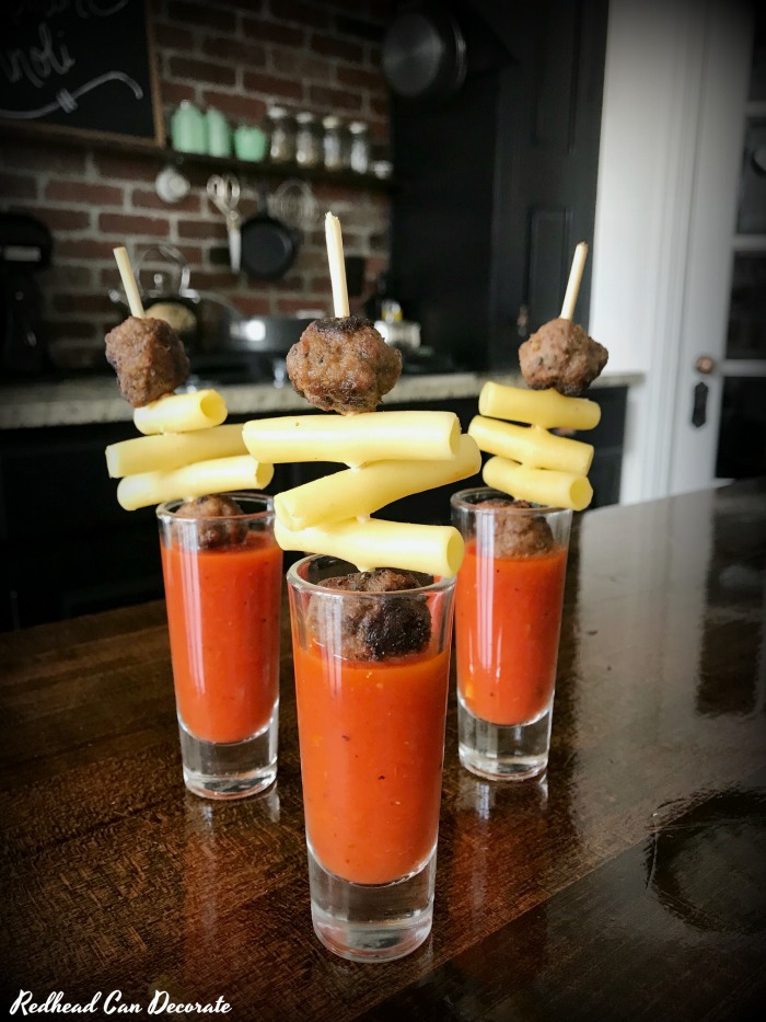 These Repurposed Thrift Store Shot Glasses: Pasta Shots would make such a great addition to your next party or celebration as an appetizer!