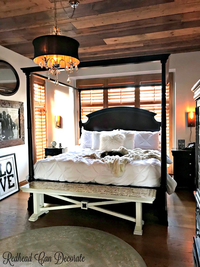 These before and after photos of this Rustic Romantic Bedroom Makeover are shocking!  The light fixtures add such charm, and the ceiling is gorgeous!