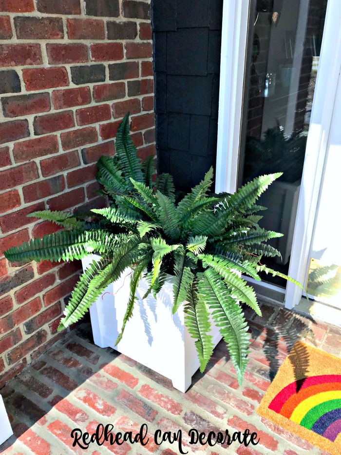 Porch Planters with Faux Ferns - Redhead Can Decorate