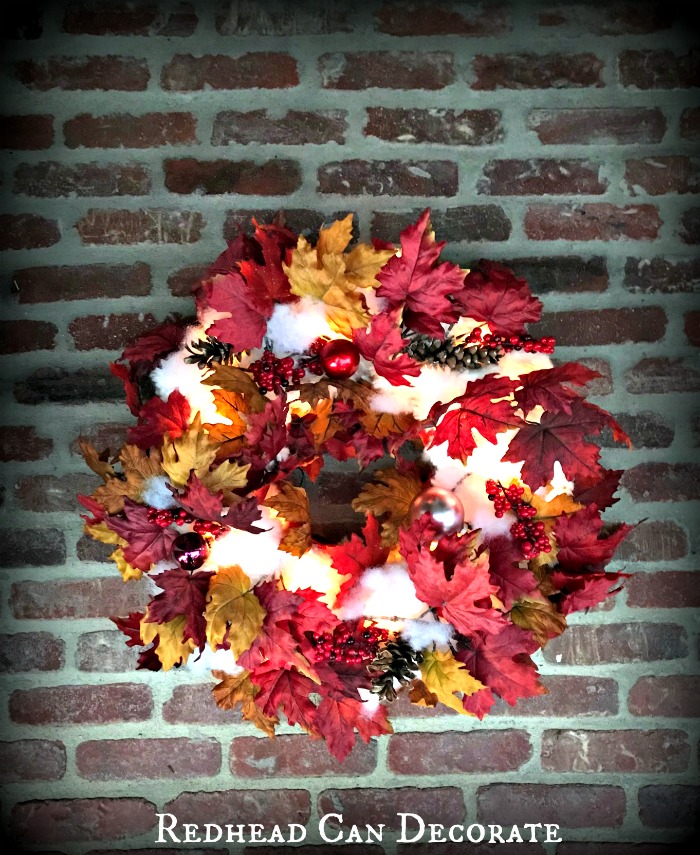 This DIY simple Snowy Fall Spiced Wreath captures both fall and winter in a beautiful wreath that can be made on a tight budget.