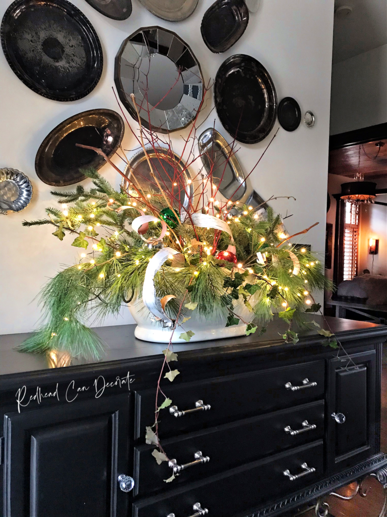 How to Create a Fresh Pine Christmas Centerpiece that uses branches from your yard.