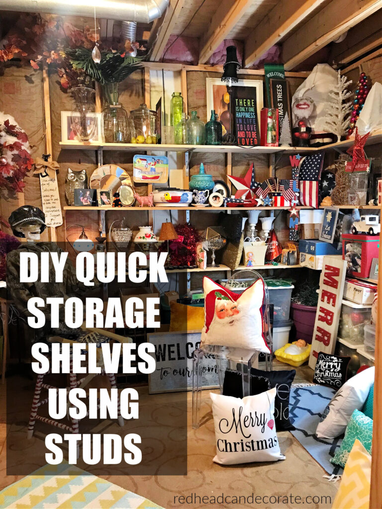 Affordable DIY Basement, Attic, or Garage Storage Stud Shelves are so simple to build yourself using this basic tutorial.