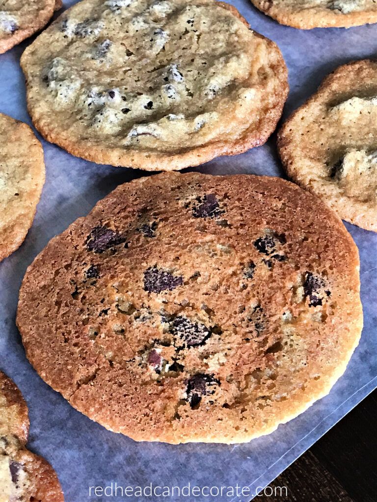 These are The Best Chocolate Chip Cookies by far with a crispy outside and a chewy inside.  The recipe is simple, but has a secret!