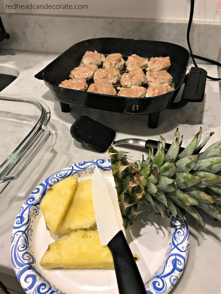 These savory, sweet, juicy, chicken, pineapple sliders are smothered with caramelized onions, and can even be made in an electric frying pan on camping trips, at home, or anywhere.  In fact, I recommend using an electric frying pan because it cooks them evenly.  