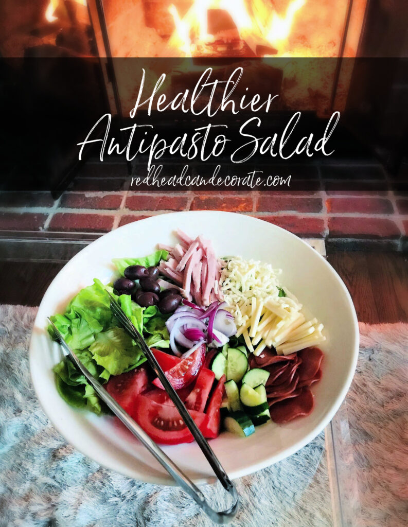This "Healthier Antipasto Salad" is full of lean meats, a little cheese, fresh veggies, and is topped with a tangy vinaigrette that is much better for you than traditional overly saturated fat versions.