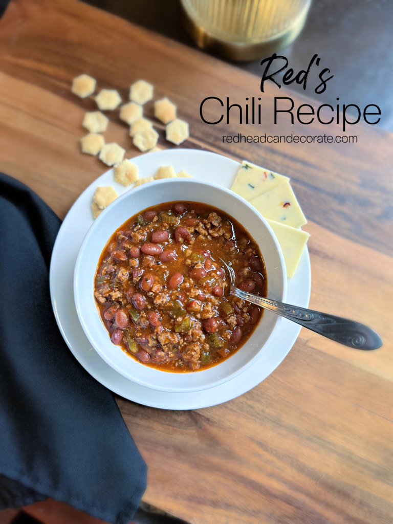 Red's Homemade Chili Recipe is a mild, yet tangy version that uses red beans to help with texture for finicky eaters, which also aids in digestion.