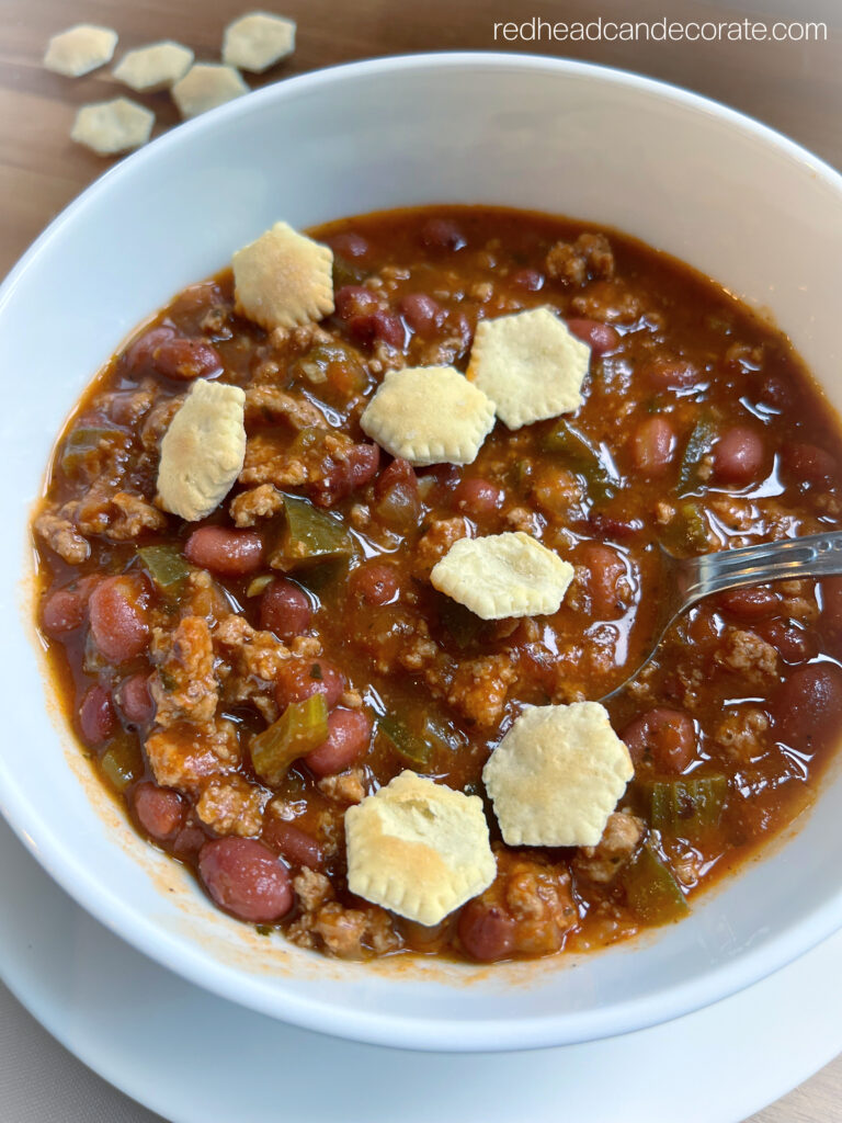 Red's Homemade Chili Recipe is a mild, yet tangy version that uses red beans to help with texture for finicky eaters, which also aids in digestion.